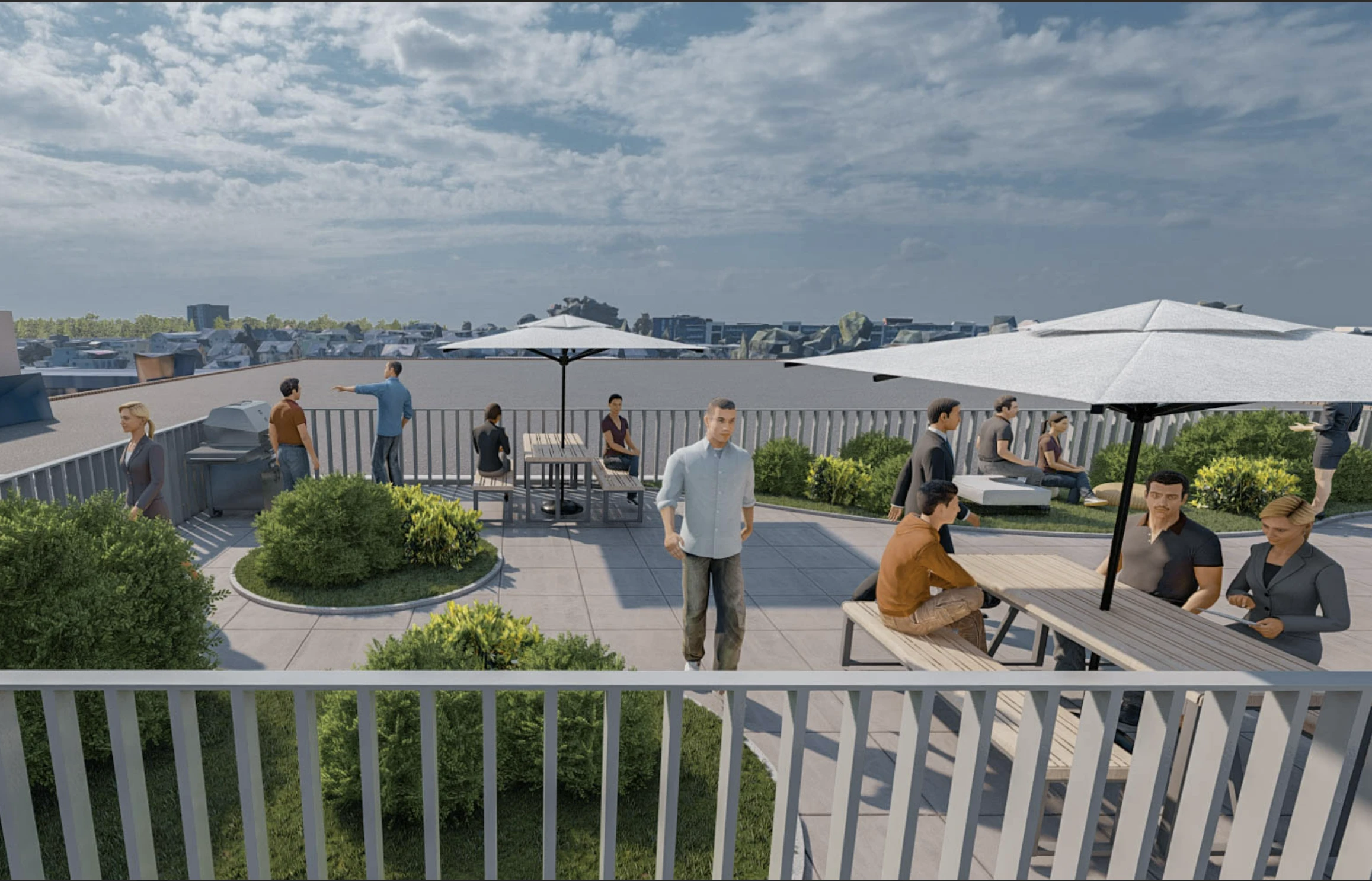 Projektvisual einer begrünten und nutzbaren Dachterrasse